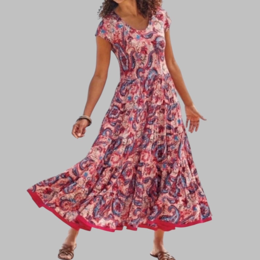 Soft Surroundings Kara Dress Paisley Print Tiered Midi‎ Dress Casual Summer 2X